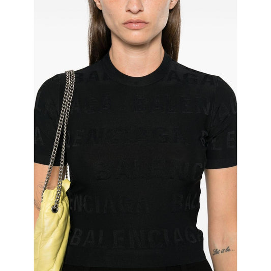 Balenciaga jacquard logo crop top Topwear Balenciaga Black
