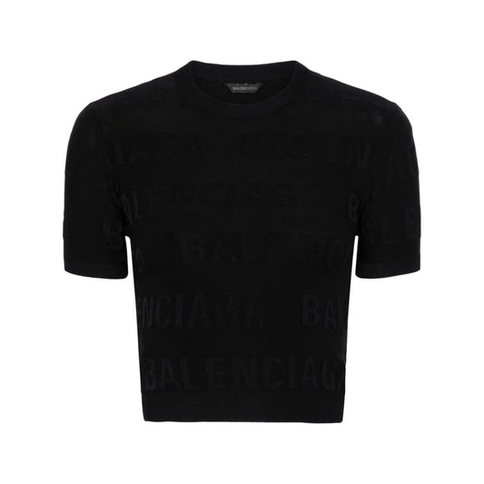 Balenciaga jacquard logo crop top Topwear Balenciaga Black