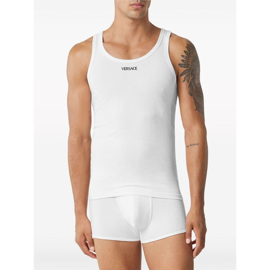 Versace Logo-Embroidered Ribbed Stretch-Cotton Jersey Tank Top Topwear Versace White Smoke