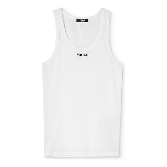 Versace Logo-Embroidered Ribbed Stretch-Cotton Jersey Tank Top Topwear Versace White Smoke