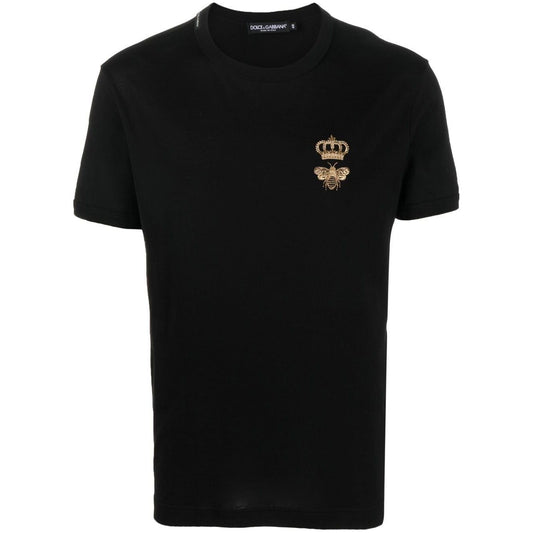 Dolce & Gabbana Cotton T-shirt with embroidery Topwear Dolce & Gabbana Black
