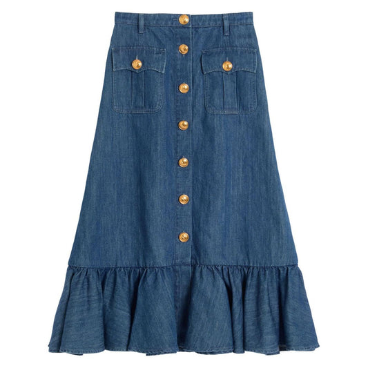 Valentino Denim Midi Skirt Skirts Valentino Dark Slate Gray