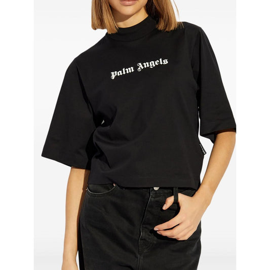 Palm Angels crop T-shirt with logo Topwear Palm Angels Black