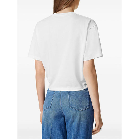 Versace logo-embroidered T-shirt in white Topwear Versace White Smoke