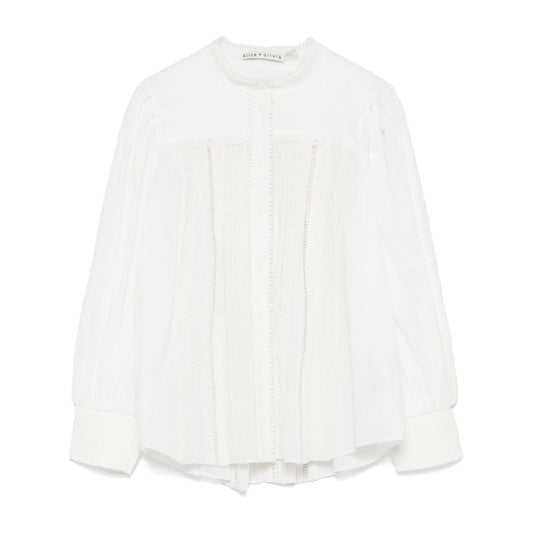 Alice + Olivia Cora Cotton Blouse Shirts Alice + Olivia White Smoke