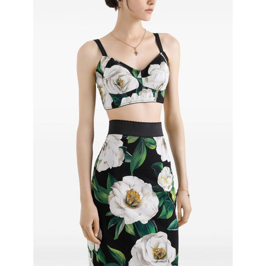 Dolce & Gabbana Stretch bralette top with gardenia print Topwear Dolce & Gabbana Dark Slate Gray