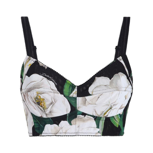 Dolce & Gabbana Stretch bralette top with gardenia print Topwear Dolce & Gabbana Dark Slate Gray
