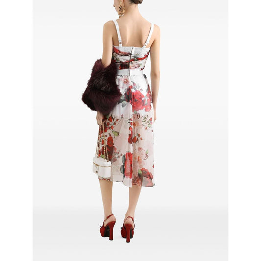 Dolce & Gabbana rose print Bustier top in marquisette and chiffon Topwear Dolce & Gabbana White Smoke
