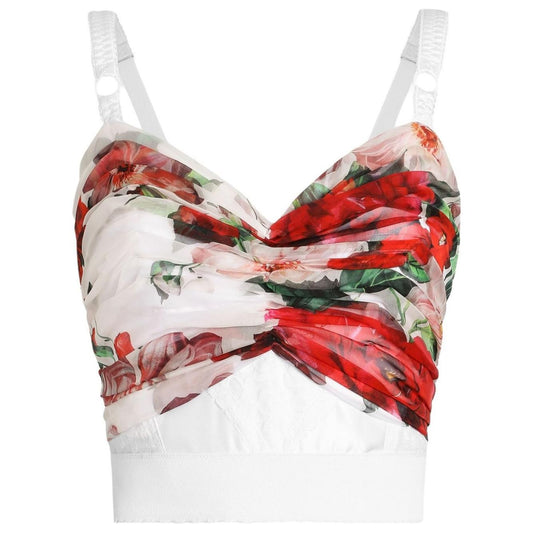 Dolce & Gabbana rose print Bustier top in marquisette and chiffon Topwear Dolce & Gabbana Light Gray