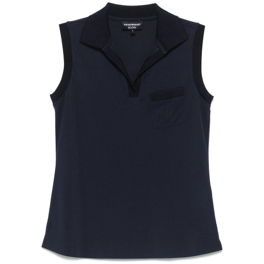 Emporio Armani Icon micro piquet crepe jersey top Topwear Emporio Armani Dark Slate Gray