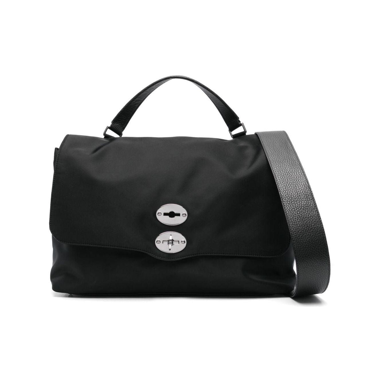Front view with bag zipped and handles upright.