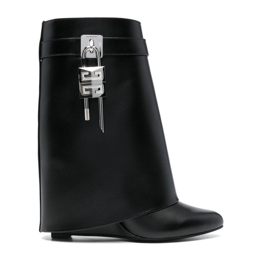 Givenchy Shark lock-embellished glossed-leather ankle boots