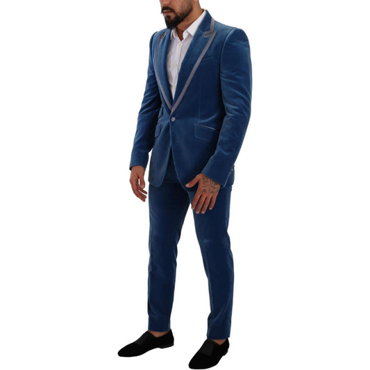 Dolce & Gabbana Elegant Velvet Blue Slim Fit Suit Dolce & Gabbana Dark Slate Gray