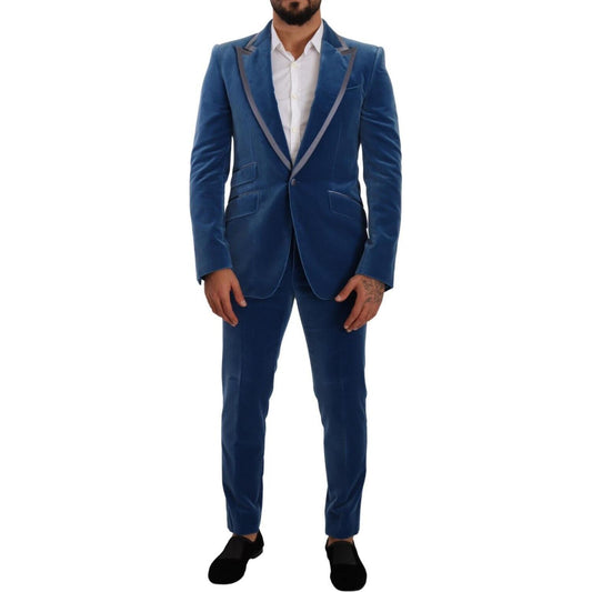 Dolce & Gabbana Elegant Velvet Blue Slim Fit Suit Dolce & Gabbana Dark Slate Gray