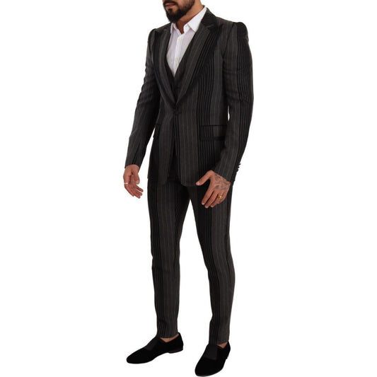 Dolce & Gabbana Elegant Striped Three-Piece Suit Dolce & Gabbana Black