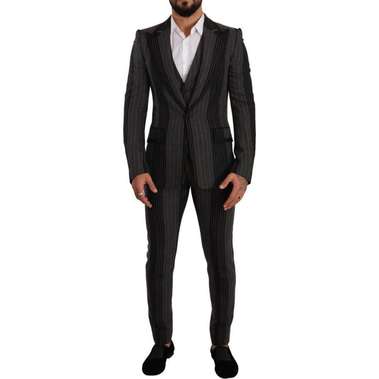 Dolce & Gabbana Elegant Striped Three-Piece Suit Dolce & Gabbana Black