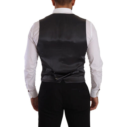 Dolce & Gabbana Gray Striped Double Breasted Waistcoat Vest 13% Nylon,14% Viscose,1728,26% Polyester,5% Elastane,67345645728,Black and Gray,Clothing,Dolce & Gabbana,IT48 | M,Material: 42% Virgin Wool,Men,Men - Clothing,New with tags,Suits & Blazers - Clot