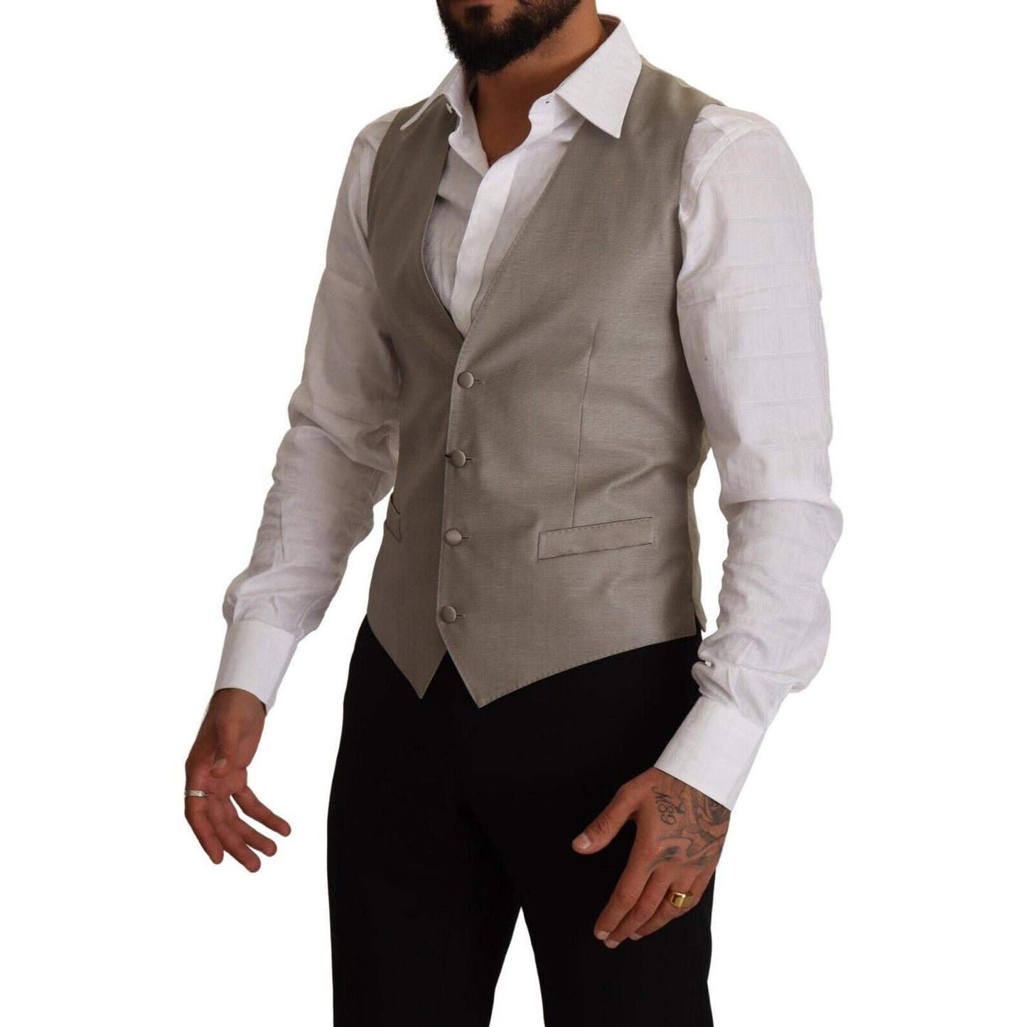 Dolce & Gabbana Beige Wool Single Breasted Waistcoat Vest 1728,2% Polyester,20% Silk,67345645728,Beige,Clothing,Dolce & Gabbana,IT48 | M,Material: 79% Virgin Wool,Men,Men - Clothing,New with tags,Suits & Blazers - Clothing,Vests - Men - Clothing,Waistcoat