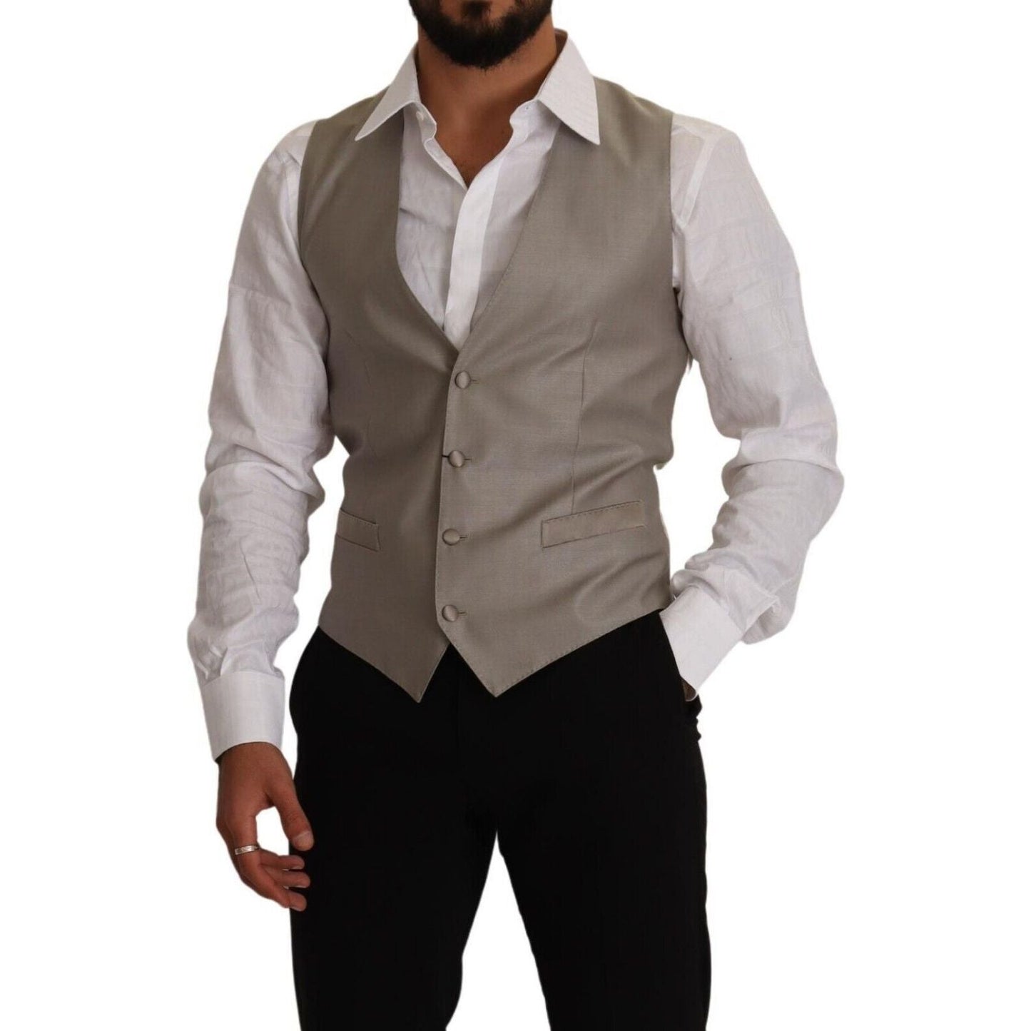 Dolce & Gabbana Beige Wool Single Breasted Waistcoat Vest 1728,2% Polyester,20% Silk,67345645728,Beige,Clothing,Dolce & Gabbana,IT48 | M,Material: 79% Virgin Wool,Men,Men - Clothing,New with tags,Suits & Blazers - Clothing,Vests - Men - Clothing,Waistcoat