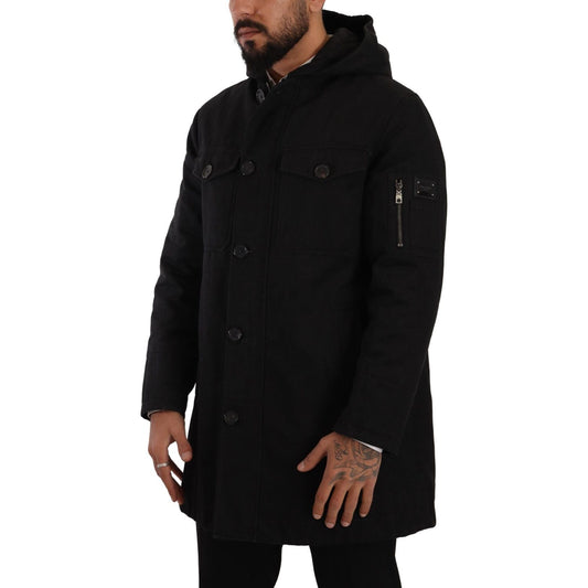 Dolce & Gabbana Elegant Black Parka Hooded Jacket Dolce & Gabbana Black