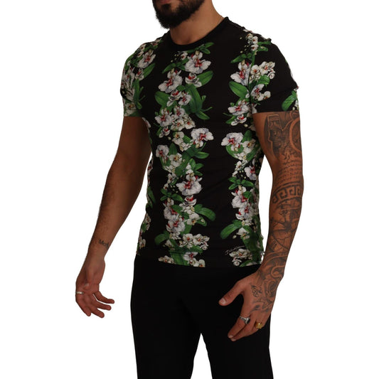 Dolce & Gabbana Elegant Floral Crewneck Tee for Men Dolce & Gabbana Black