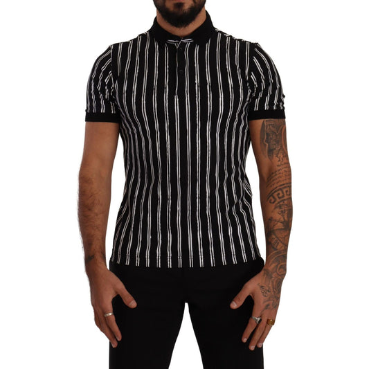 Dolce & Gabbana Elegant Striped Polo T-Shirt in Black Dolce & Gabbana Rosy Brown