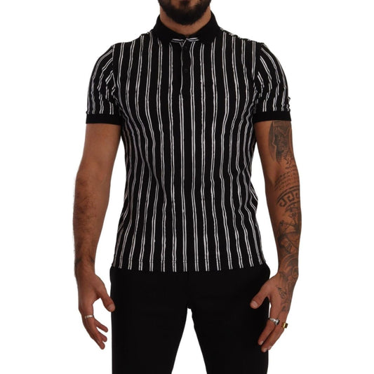 Dolce & Gabbana Elegant Striped Polo T-Shirt in Black Dolce & Gabbana Rosy Brown