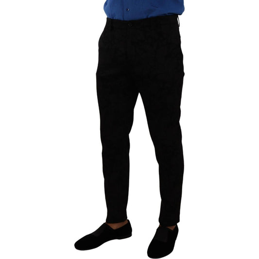 Dolce & Gabbana Elegant Slim Fit Dress Pants in Black Brocade Dolce & Gabbana Black