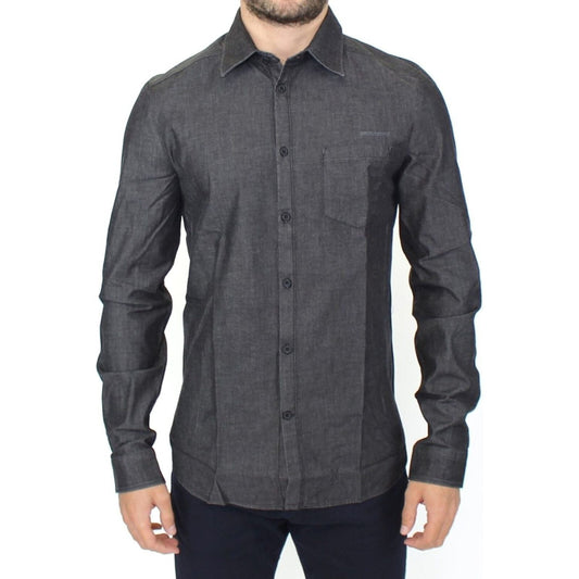 Ermanno Scervino Elegant Gray Stretch Denim Casual Shirt Ermanno Scervino Dark Slate Gray