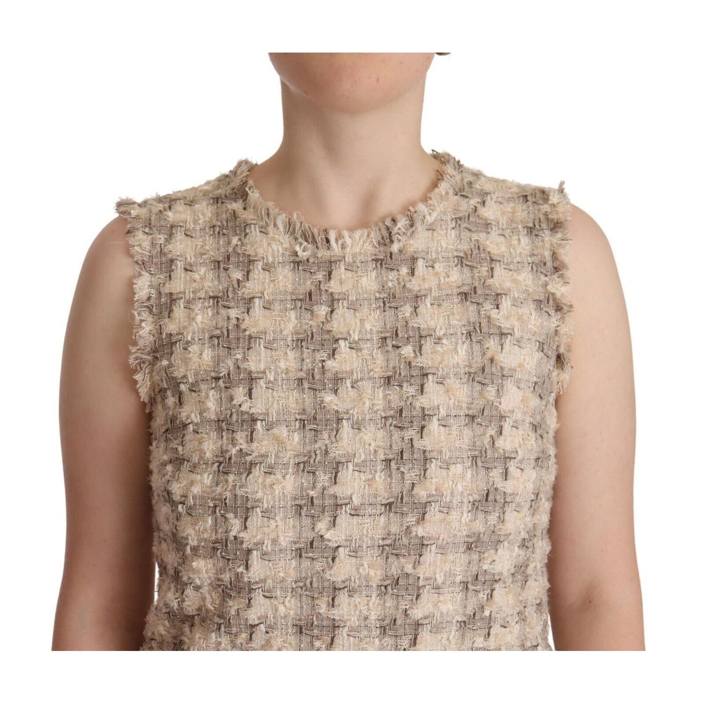 Dolce & Gabbana Beige Checkered Sleeveless Mini Shift Dress