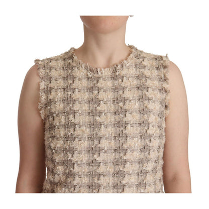 Dolce & Gabbana Beige Checkered Sleeveless Mini Shift Dress