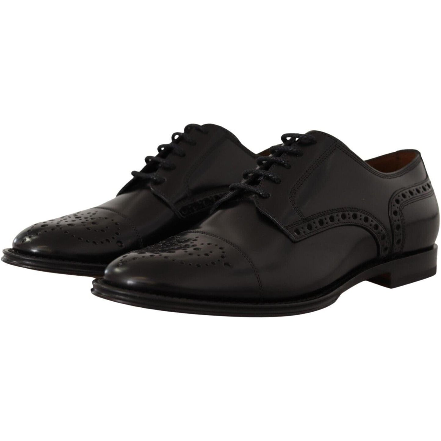 Dolce & Gabbana Black Leather Wingtip Mens Formal Derby Shoes