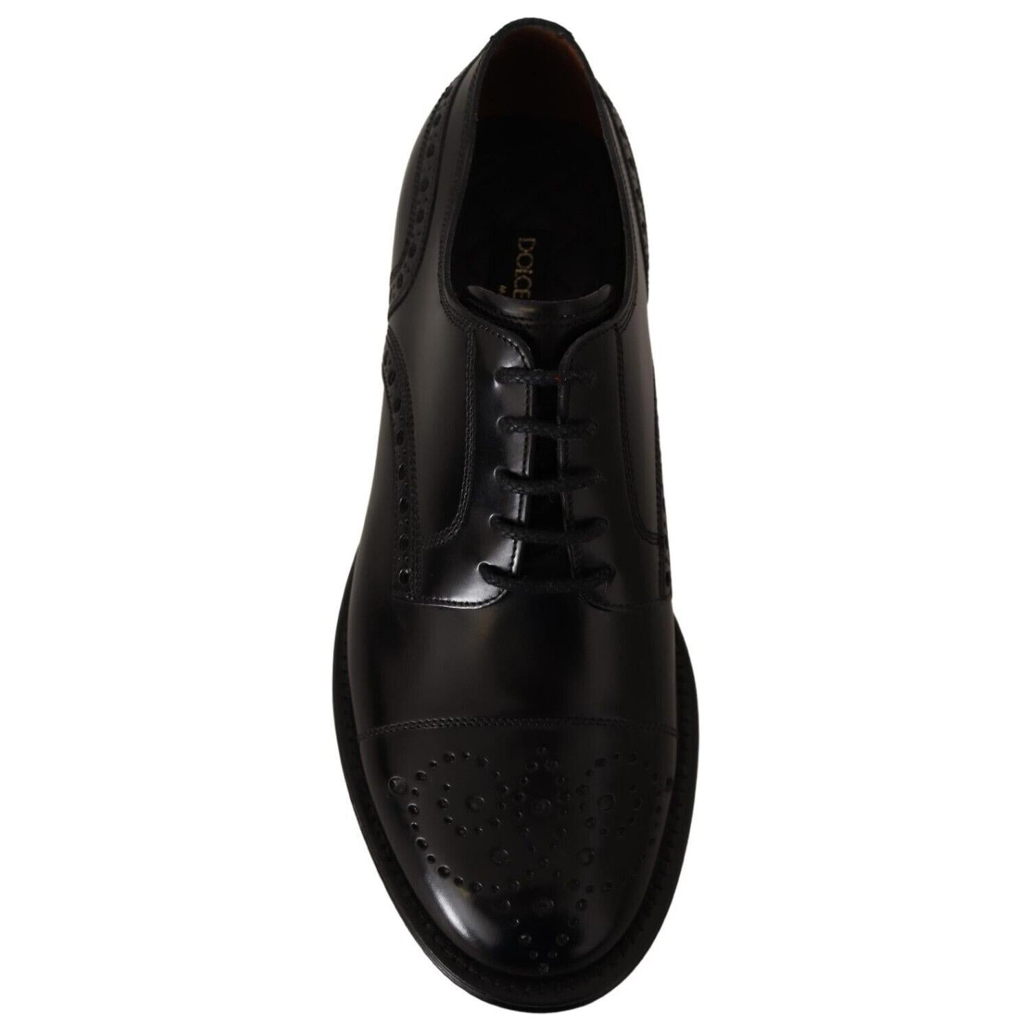 Dolce & Gabbana Black Leather Wingtip Mens Formal Derby Shoes