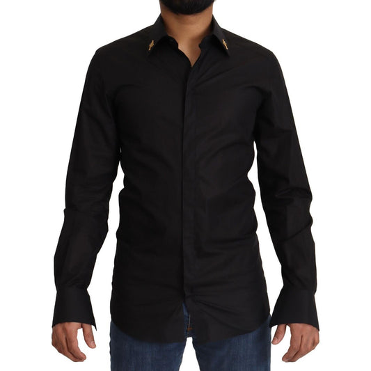 Dolce & Gabbana Elegant Slim Fit Black Cotton Dress Shirt Dolce & Gabbana Black