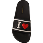 Dolce & Gabbana Black Leather I Love D&G Slides Sandals LA9766- 35