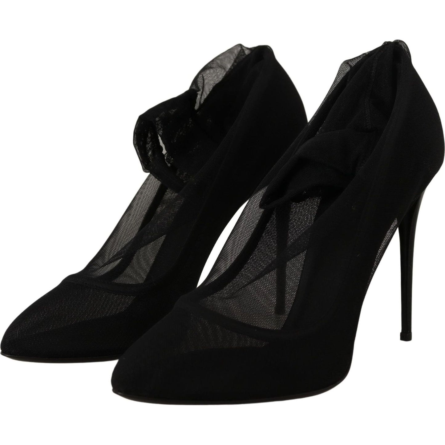 Dolce & Gabbana Black Tulle Stretch Boots Pumps Shoes LA9800- 35