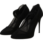 Dolce & Gabbana Black Tulle Stretch Boots Pumps Shoes LA9800- 35