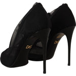 Dolce & Gabbana Black Tulle Stretch Boots Pumps Shoes LA9800- 35