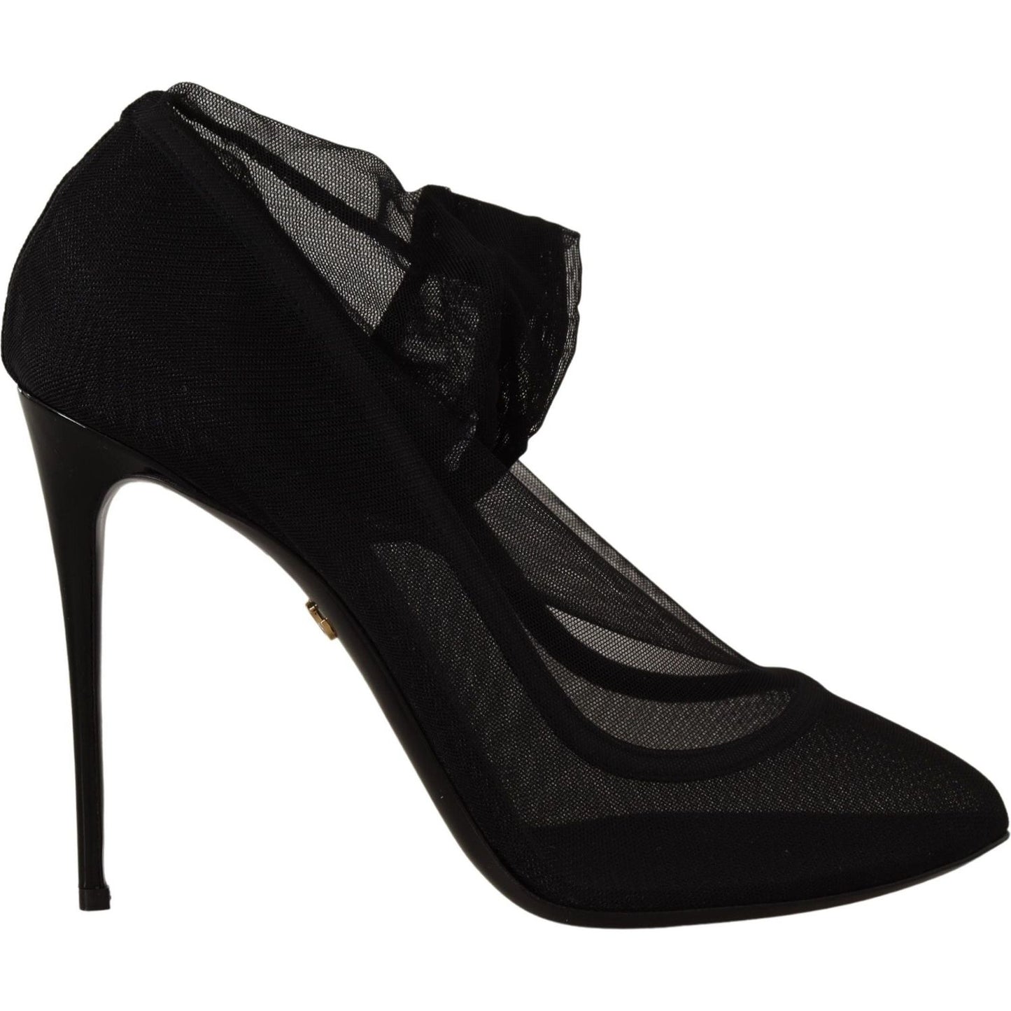Dolce & Gabbana Black Tulle Stretch Boots Pumps Shoes LA9800- 35