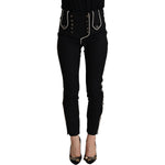 Dolce & Gabbana Black Mid Waist Button Embellished Slim Fit Pants PAN72825 - 40