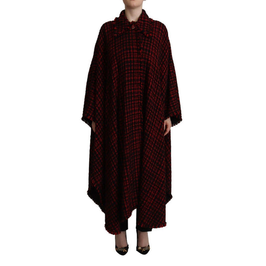 Dolce & Gabbana Black Red Cotton Checkered Over Coat Jacket