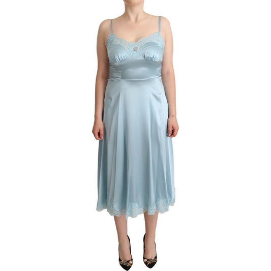 Dolce & Gabbana Elegant Lace Trim A-Line Midi Dress Dolce & Gabbana Dark Gray