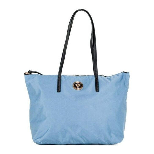 Versace Portuna Medusa Medium Cornflower Blue Nylon Leather Tote Bag Purse Versace Sky Blue