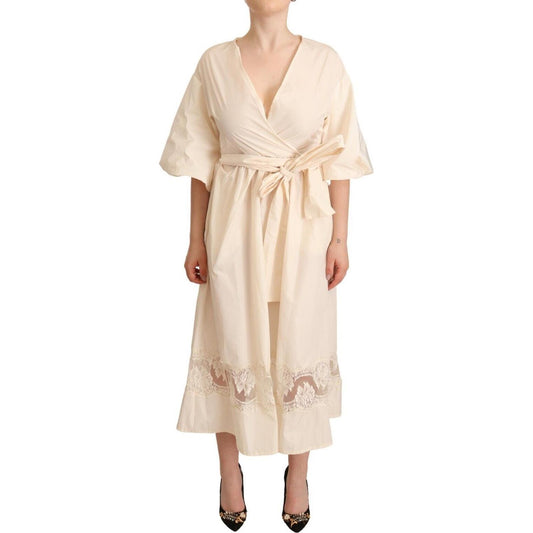 PINK MEMORIES Elegant Off White Maxi Wrap Dress PINK MEMORIES Wheat
