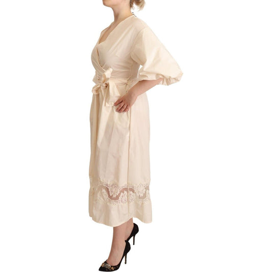 PINK MEMORIES Elegant Off White Maxi Wrap Dress PINK MEMORIES Wheat