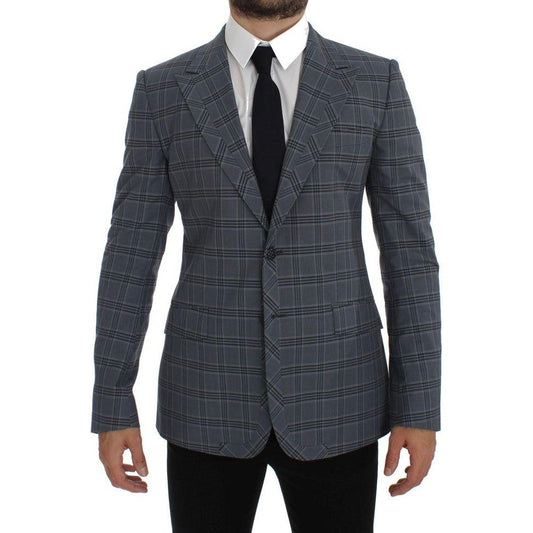 Dolce & Gabbana Elegant Blue Checkered Slim Fit Blazer Dolce & Gabbana Dark Slate Gray