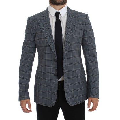 Dolce & Gabbana Blue Checkered Slim Fit Blazer Jacket