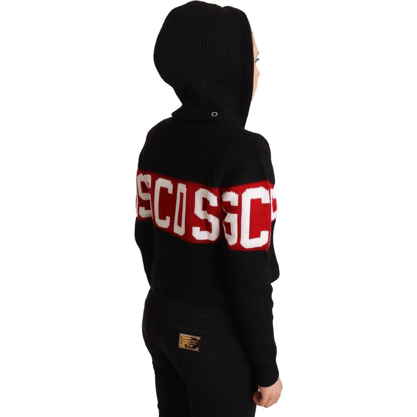 GCDS Black Cashmere Hooded Button Down Logo Cardigan Jacket 1728,67345645728,Black,Bombers - Jackets & Coats - Clothing,Cardigans - Sweaters - Clothing,Cardigans - Women - Clothing,Cashmere - Sweaters - Clothing,Clothing,GCDS,IT40|S,Jackets & Coats - Clot