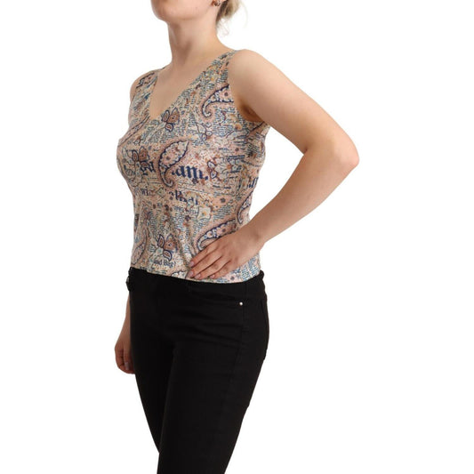 John Galliano Multicolor Cotton V-Neck Sleeveless Tank Top John Galliano Rosy Brown