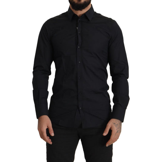 Dolce & Gabbana Elegant Slim Fit Black Cotton Dress Shirt Dolce & Gabbana Black
